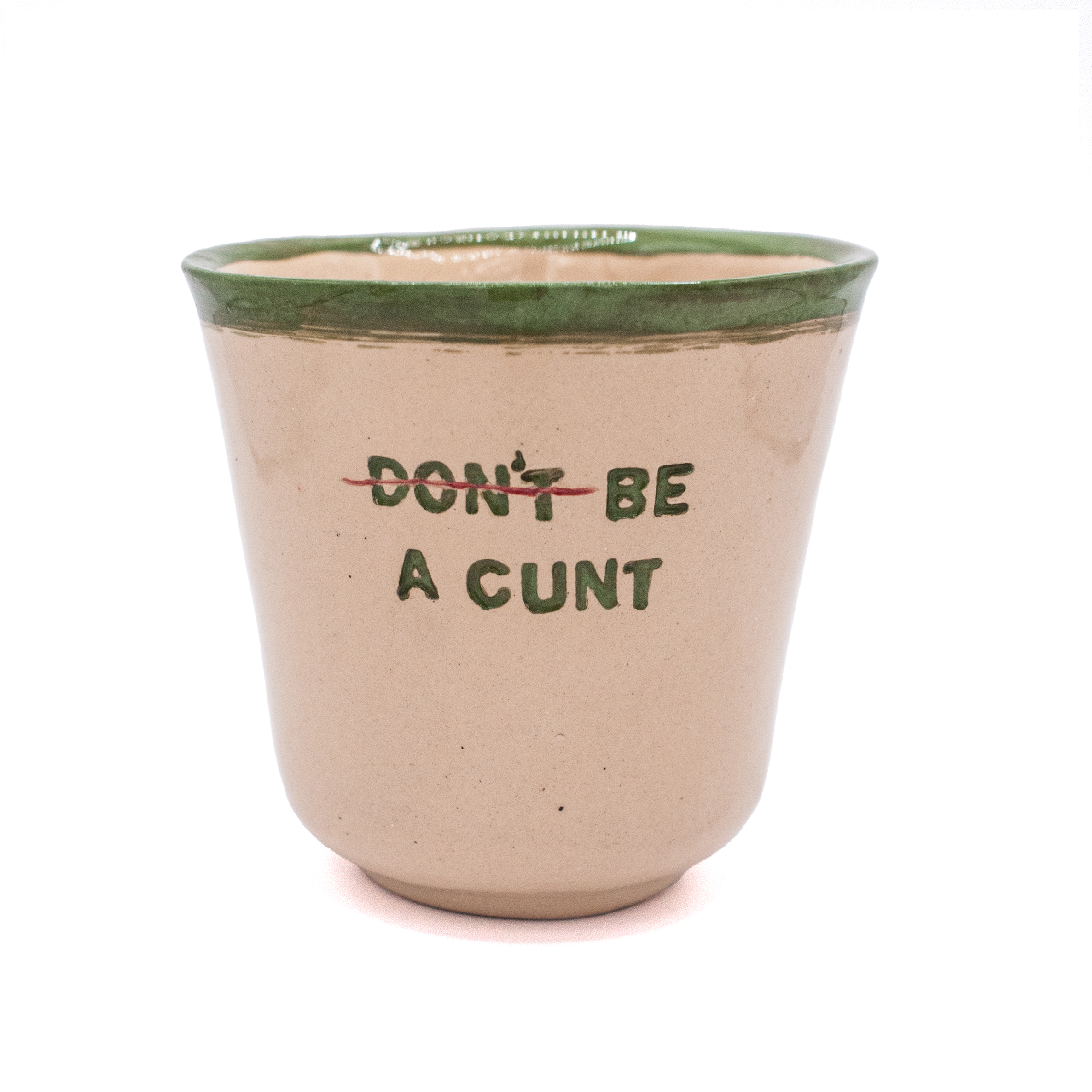 ceramiczny kubek z napisem "don't be a cunt"