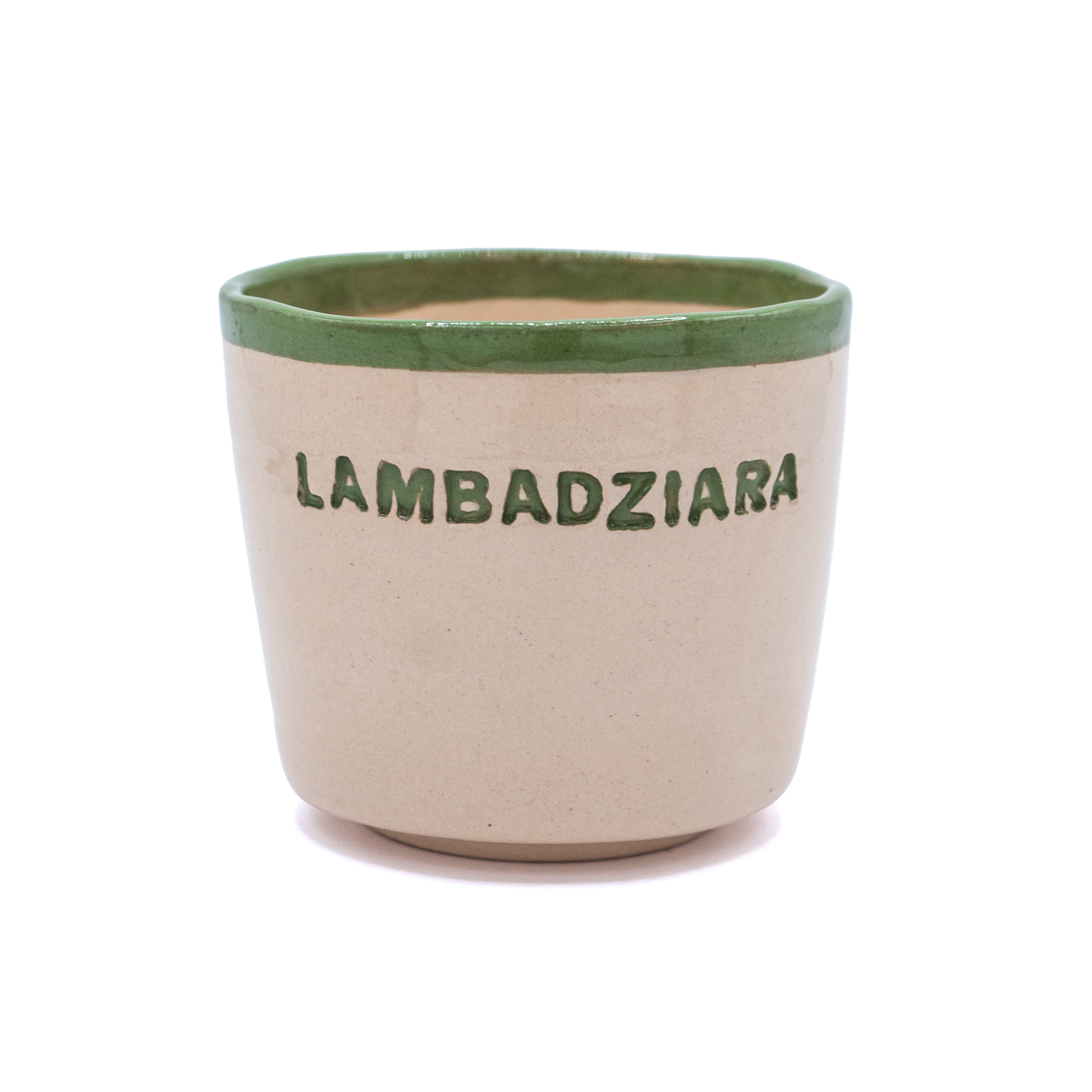 ceramiczny kubek z napisem "lambadziara"