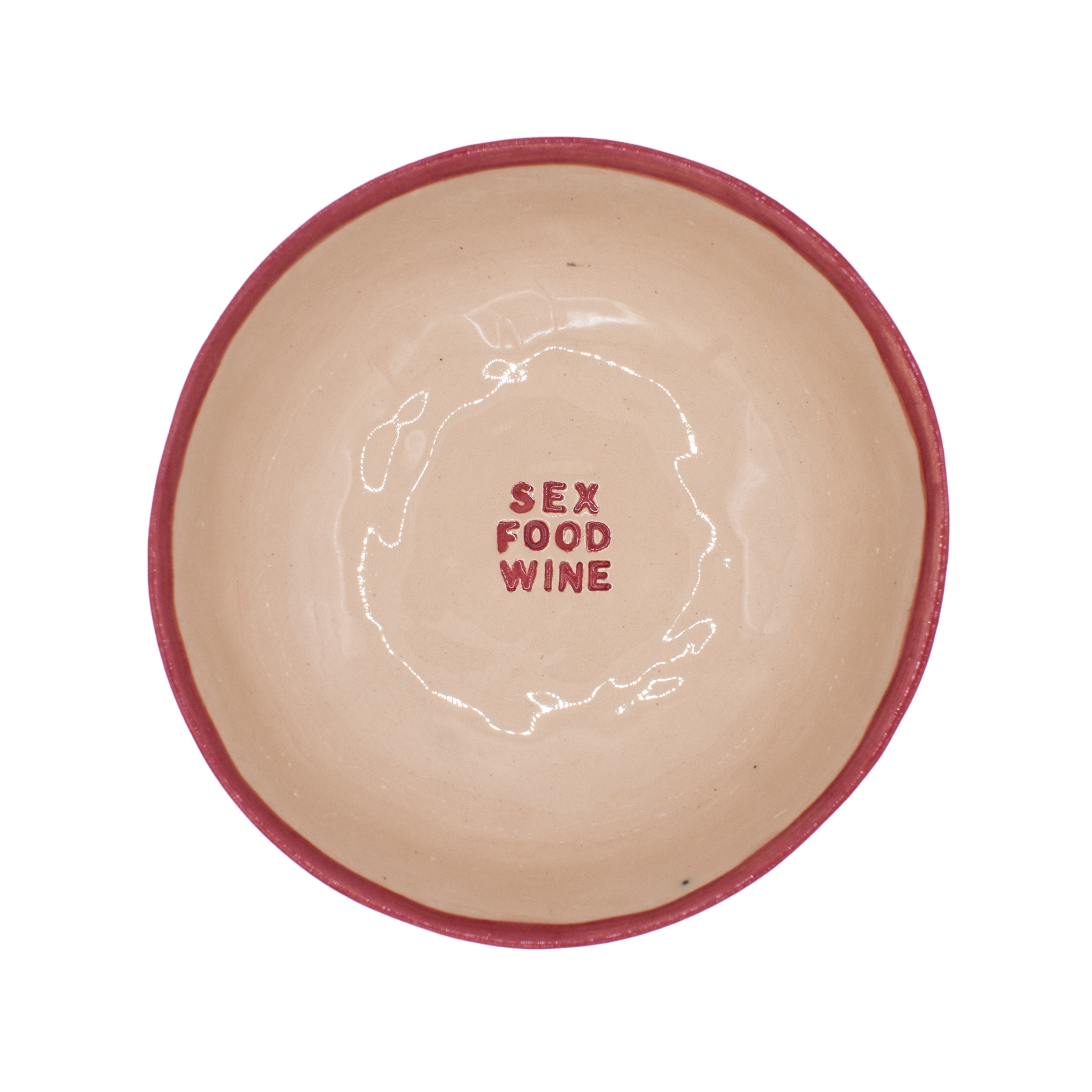 ceramiczna miska z napisem "sex, food, wine"