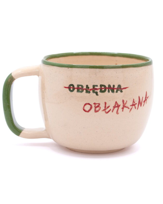 kubek ceramiczny z napisem "obłędna obłąkana"
